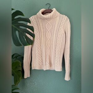 Eddie Bauer Fisherman Cable Knit Turtleneck Sweater Oatmeal